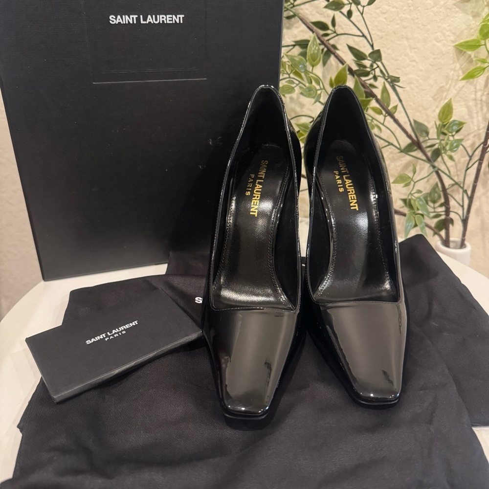 Auenthic Saint Laurent Square Toe Black Pump Heel Sandal Size 36 NIB - Picture 3 of 11